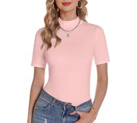 Totatuit Women's Summer T-Shirts Short Sleeve Elegant Turtleneck T-Shirt Top Turtleneck Casual Basic Pullover Slim Fit Soft Sexy, pink, S