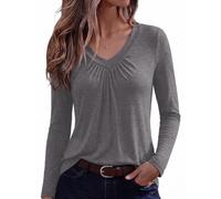 Totatuit Womens Top V Neck Ruched Long Sleeve Loose Fit T Shirt Casual | Plain, Soft Stretch Fabric, Slightly Fitted Sleeves, Casual Chic, Going Out, Work, Autumn Winter