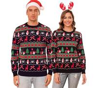 Totatuit Womens Ugly Christmas Jumper Snowman Reindeer Print Long Sleeve Crew Neck Ladies Novelty Knitted Xmas Pullover Sweater Knitwear UK Woman-Black XXL