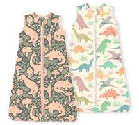 TOTBASIC Dino Sleep Sack 6-12-15 months 2-Pack,0.5 TOG Stretchy Lightweight Wearable Blanket Baby Sleeping Bag with 2-Way Safe Zippers, Cofy Soft Sleepsack for Babies, Chalky + Mushroom Dinosaurs,