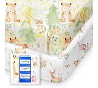 TotBasic Mini Crib Sheets 24x38, Ultra Soft Pack N Play Sheets Fitted Boy Girl, Neutral Pack and Play Mattress Sheets, Premium Jersey Knit Portable Crib Sheets Hypoallergenic, Forest Bear & Deer