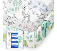 TotBasic Mini Crib Sheets Boy Girl, Ultra Soft Pack N Play Sheets Fitted, Neutral Pack and Play Mattress Sheets, Premium Jersey Knit Portable Crib Sheets, Secure and Cute, Elephant & Cartoon Safari