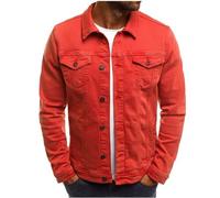 TOTDYIKH Men's Casual Classic Denim Jacket, Men's Denim Jacket Slim Fit Fashion Jean Coat (Large,Red)