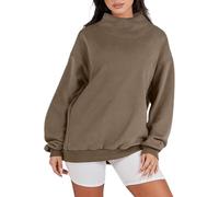 TOTDYIKH Sweatshirt Slit Mock, Women's Oversized Sweatshirts Turtleneck Pullover Long Sleeve Hoodies Tops (X-Large,Light Brown)