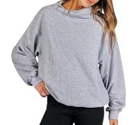 TOTDYIKH Sweatshirt Slit Mock, Women's Oversized Sweatshirts Turtleneck Pullover Long Sleeve Hoodies Tops (XX-Large,Light Gray)