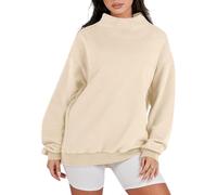 TOTDYIKH Sweatshirt Slit Mock, Women's Oversized Sweatshirts Turtleneck Pullover Long Sleeve Hoodies Tops (Large,Apricot)
