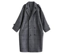 TOTDYIKH Women's Plaid Wool Blend Long Pea Coat Oversized Notched Lapel Double Breasted Trench Coat (Gray,4XL)