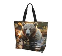 Tote Bag Bear Crossing The River Waterproof Handbag Reusable Grocery Bags For Summer Work School