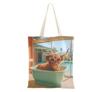 Tote Bag Canvas Mid-century Palm Springs Highland Cow Bath Tote Bag With Pockets Teacher Bag Gift blanks Bags