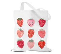 Tote Bag, Canvas Tote，Reusable Grocery Shopping Bag Aesthetic Shoulder Handbag for Work, Beach, Camping, Gifts for Women Best Friend Sister Girls Mom Birthday Christmas Mother Day (Strawberry)