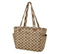 Tote Bag for Ladies Work Bag for Gym & Everyday Use with Cup Holder Buffalo Plaid Ivory Brown Flower