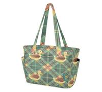 Tote Bag for Women Everyday Shoulder Bag for Travel & Everyday Commute with Multi Pockets Yellow Duck Retro