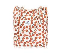Tote Bag for Women Girls, Large Capacity Corduroy Shoulder Bag, Floral Lightweight Casual Grocery Cord Handbag with Magnetic Snap & Compartment for Work Shopping Office College Gym Travel School