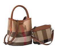 Tote Bag for Women, Leather Plaid Bucket Shoulder Bag Top Handle Canvas Crossbody Handbag Designer Classic Purse