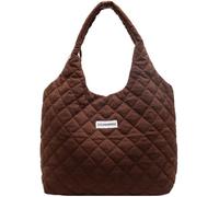 Tote Bag for Women, Lightweight Puffer Handbag with Compartments Shoulder Bag with Zipper for Travel, Work, Gym, Brown
