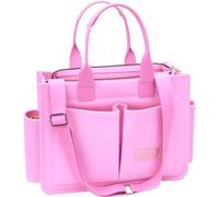 Tote Bag for Women With Compartments,Large Canvas Tote Women's Purse Crossbody Bags Work Laptop Book Bag Satchels Handbags, New Upgrade Plus Pink With Compartments and Side Cup Holders, L, Simple