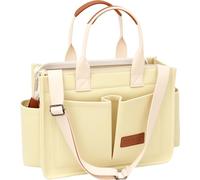 Tote Bag for Women With Compartments,Large Canvas Tote Women's Purse Crossbody Bags Work Laptop Book Bag Satchels Handbags, New Upgrade Beige With Compartments and Side Cup Holders, L, Simple Modern