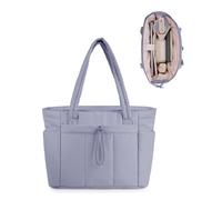 Tote Bag for Women with Zip Large Capacity Shoulder Handbag with 15.6 Inch Laptop Compartment and 40oz Water Bottle Pocket for Work School Travel, Blue Grey (Patent Pending)