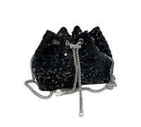 Tote Bag Handbag Evening Shoulder With Sparkling Sequin Detachable Chain Strap Drawstring Design (Black, One Size)