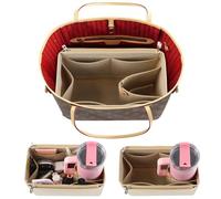 Tote Bag Purse Organizer Insert Pouches Fit for Neverful MM GM, Beige Handbag Organizer with Water Bottle Holder Compatible with Stanley Cup, Purse Accessories Must Haves Gifts for Women Large