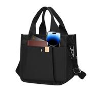 Tote Bag - Reinforced Cotton Construction, 23cm Large Capacity, Convenient Tote Bag with Shoulder Strap, Shopping Bag with Handle, Inner Multi Compartment Compartment for Outdoor Travel, Pick, black