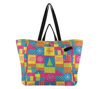 Tote Bags Canvas Lightweight Kitchen Grocery Bags Pool Bag for Men Bridesmaid Presents Christmas Multicolor Joy Snowflakes Trees