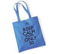 Tote Bags For Women Keep Calm 50th Birthday Printed Cotton Shopper Bag Gifts Cblue