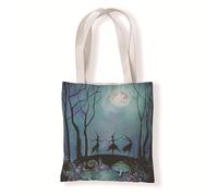 Tote Bags Green Tree Moon Canvas Tote Bag Stitched Long Handle for Women Man Children Work School Beach Grocery Foldable Shopping Fabric Cloth Bag Washable 33x37 cm