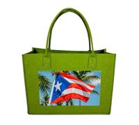 Tote Bags Reusable Shopping Bag Grocery Bag Puerto Rico Flags Frog Palm Trees Felt Handbags Storage Bags Light Green