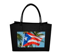 Tote Bags Reusable Shopping Bag Grocery Bag Puerto Rico Flags Frog Palm Trees Felt Handbags Storage Bags Black