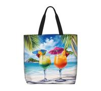 Tote Bags Tropical Beach Drink Washable Handbag Reusable Shoulder Bag For Work College Holiday