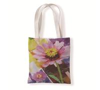 Tote Bags Yellow Pink Flowers Canvas Tote Bag Stitched Long Handle for Women Man Children Work School Beach Grocery Foldable Shopping Fabric Cloth Bag Washable 2 Pieces (33x37 cm)