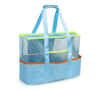 Tote Beach Bag with Zipper, Large Foldable Mesh Travel Bag for Women, Waterproof Sandproof Cruise Utility Work Vacation