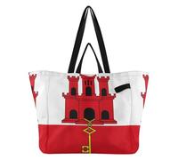 Tote Canvas Bags Utility Kitchen Grocery Bags Shopping Cloth Bag for Men Travel, Shopping Weekend, Flag of Gibraltar, One Size