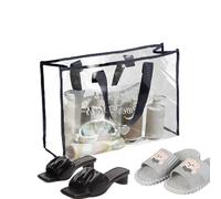 TOTE CONDA - See Through Carrier, Waterproof Bag | Large Size PVC Shoulder Design, Lightweight Transparent Stand, Comfortable Open Top for Beach Accessories for Le, Black, riferimento alla