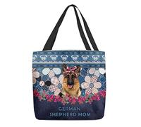 Tote Shopping Book Bag Shepherd German Dog With Flower Jean Pattern Daily Bag Personalised Womens Handbag Foldable Grocery Bag For Yoga, Swim, Picnic