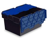 Totebox 10x 54 Litre Storage Box/Attached Lid Container in Black with Blue Lid (600 x 400 x 320h mm)