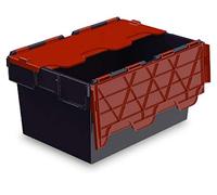 Totebox 10x 54 Litre Storage Box/Attached Lid Container in Black with Red Lid (600 x 400 x 320h mm)_AB_AB