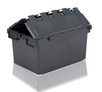 Totebox 10x 80 Litre Heavy Duty Attached Lid Container in Black (710 x 460 x 368h mm) Original LC3 Crate