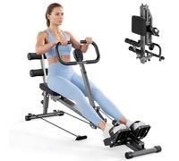 TOTEBOX Hydraulic Rowing Machine for Indoor Home Gym Use, Foldable Adjustable Rower Machine with 12 Level Resistances and Wheels, Anti-slip U-shaped Handle, LCD Monitor, 2 Resistance Bands