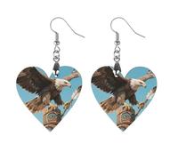 Totem Eagle Dangle Earrings for Women Trendy Lightweight Wood Geometric Earring Wooden Bohemian Print Eardrop Vintage Jewelry Gift Mother Valentine's Day, Love, Wood, No Gemstone
