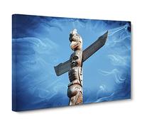Totem Pole Native American No.2 Canvas Print | Gallery Wrapped 30mm Frame Wall Art | 30x20 inches | Ready to Hang | Modern Picture | Living Room Bedroom Lounge Office