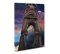 Totem Pole Native American No.3 Canvas Print | Gallery Wrapped 30mm Frame Wall Art | 24x16 inches | Ready to Hang | Modern Picture | Living Room Bedroom Lounge Office