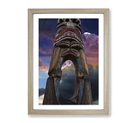 Totem Pole Native American No.3 Modern Framed Print | A3 Oak Framed Wall Art | Ready to Hang | Modern Nature Picture | Living Room Bedroom Lounge Office