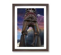 Totem Pole Native American No.3 Modern Framed Print | A3 Walnut Framed Wall Art | Ready to Hang | Modern Nature Picture | Living Room Bedroom Lounge Office
