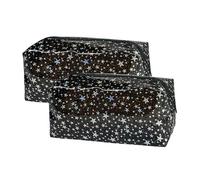 TotePrint 1PCS Star Printing Clear Cosmetics Makeup Bag 7.9x3.94x3.5inch Waterproof Travel Toiletry Storage Bag Vinyl Plastic PVC Zippered Organizer for Girls Friends Women, Black 2PCS
