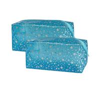 TotePrint 1PCS Star Printing Clear Cosmetics Makeup Bag 7.9x3.94x3.5inch Waterproof Travel Toiletry Storage Bag Vinyl Plastic PVC Zippered Organizer for Girls Friends Women, Sky Blue 2PCS