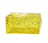 TotePrint 1PCS Star Printing Clear Cosmetics Makeup Bag Waterproof Travel Toiletry Storage Bag Vinyl Plastic PVC Zippered Organizer for Girls Friends Women, yellow, Modern