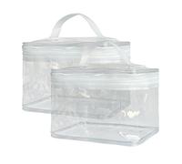 TotePrint 2PCS Clear Handle Zipper Cosmetic Bag and Versatile Travel Pouch,Durable PVC Material,for Makeup Travel Essentials, White+Woven Handle-2PCS, 7.09x4.72x5.12inch, Solid Color Makeup Bag With
