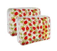 TotePrint 2PCS Red Cherry Transparent PVC Cosmetic Bag, Portable Waterproof Storage Bag for Girls' Cosmetics and Toiletries., Strawberry printing-2pcs, Travel Case